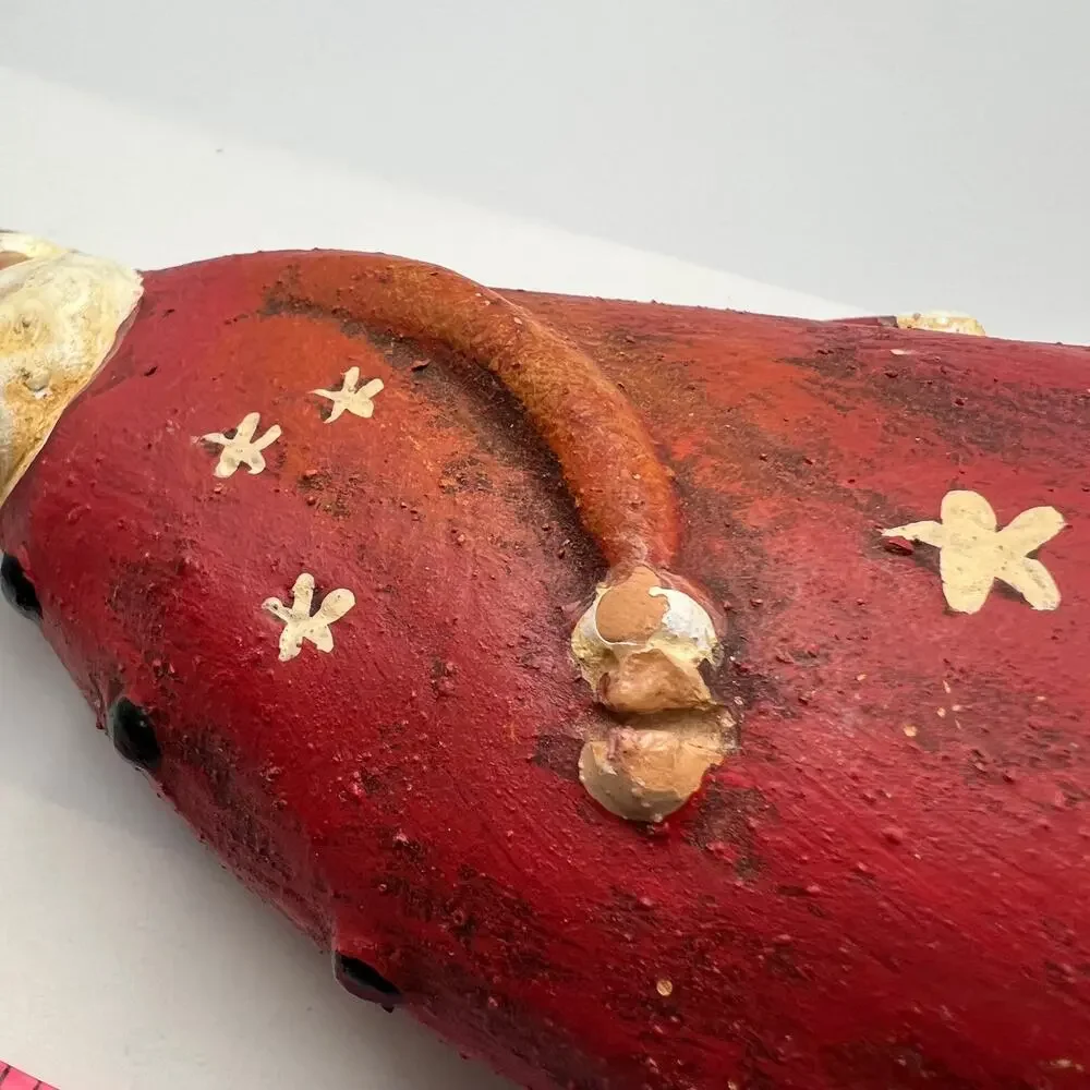 Vintage Ceramic Santa Large Belly Stars Long Stocking‎ Cap Folk Art Christmas